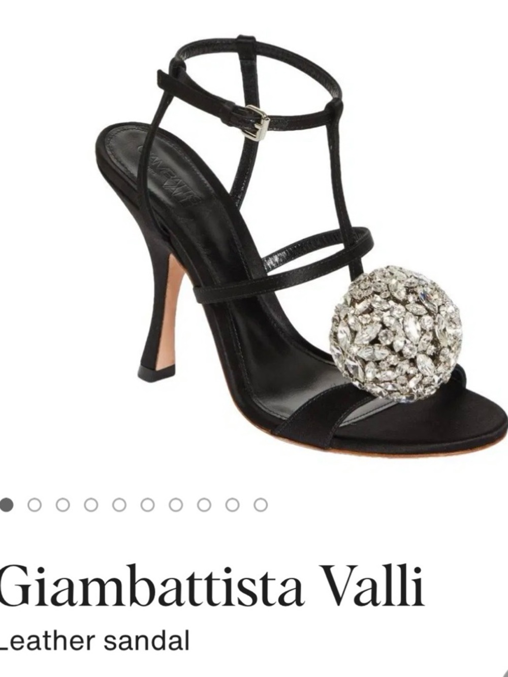 NWT Giambattista Valli Black Leather Crystal-Embellished T-Strap Heel